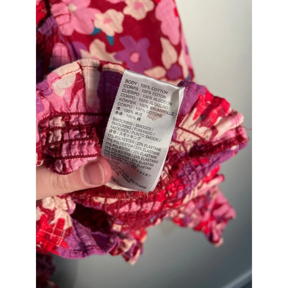 Free People Ariana‎ Printed Top Pink Size XS Feminine Floral Puff Sleeve Smocked